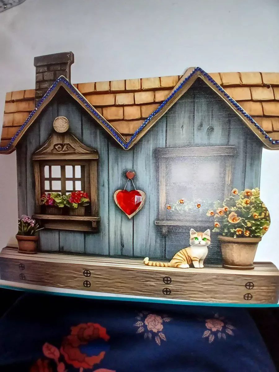 Cottage and cat diamond art by Liz